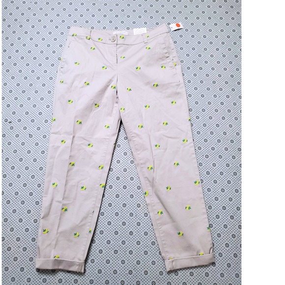 NWT Talbots Lemon Print Ankle Pants Cropped Chinos Casual‎ Petite 4P - Picture 1 of 9